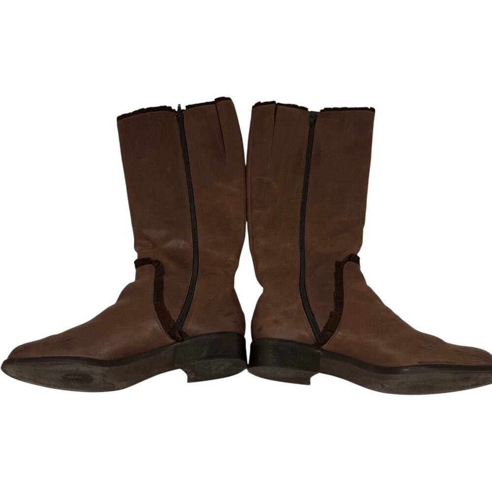 Migliorini Tall Leather Riding Boot Brown Boots Ruffle Trim Women's Size 8